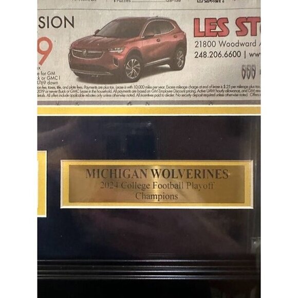 Michigan Wolverines 2024 CFP Detroit Free Press Frontpage Newspaper Framed - Picture 4 of 5